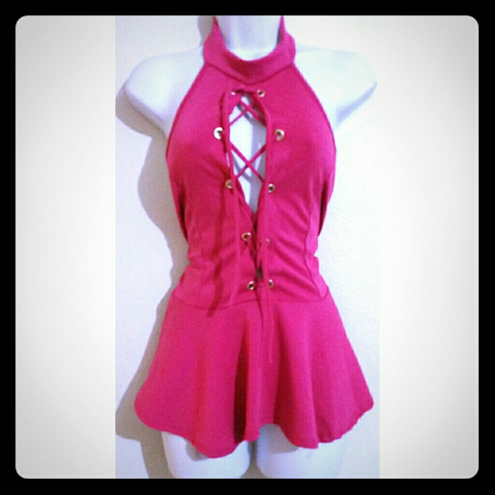 Sexy S M  lace up peekaboo choker top