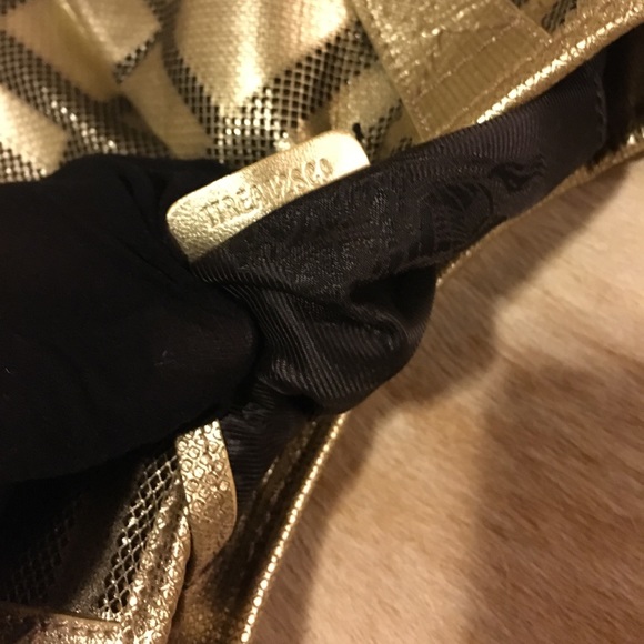 Burberry Gold Handbag Plaid Baguette - Picture 3 of 4