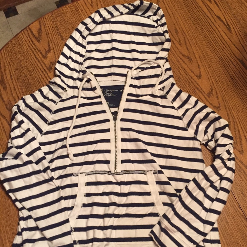 Navy blue and white striped quarter zip