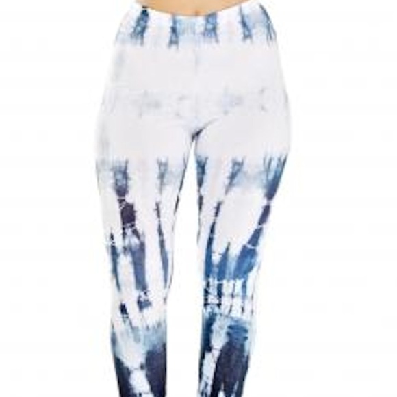 NEW BLUE WHITE GREY TIE DYE LEGGINGS S M L - Picture 2 of 7