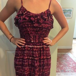 Patterned pink and purple spaghetti strap dress