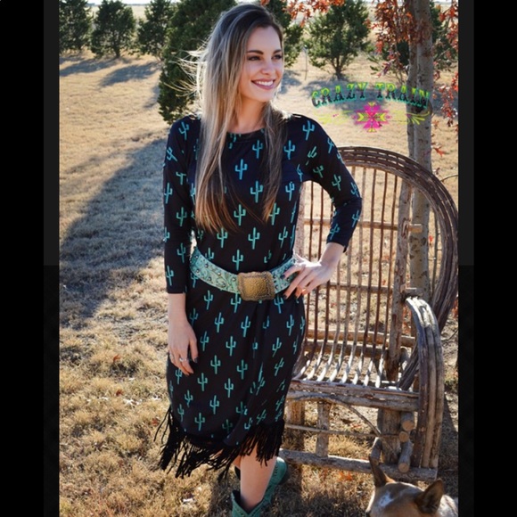 Crazy Train Dresses & Skirts - {Size L} Fringed Cactus Midi Dress