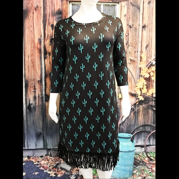 {Size L} Fringed Cactus Midi Dress - Picture 2 of 8