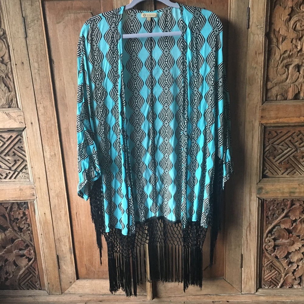 Turquoise Fringe Kimono