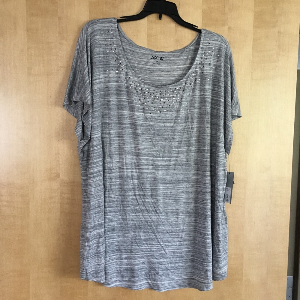 Grey Short Sleeve Shirt with Bead Embellishment