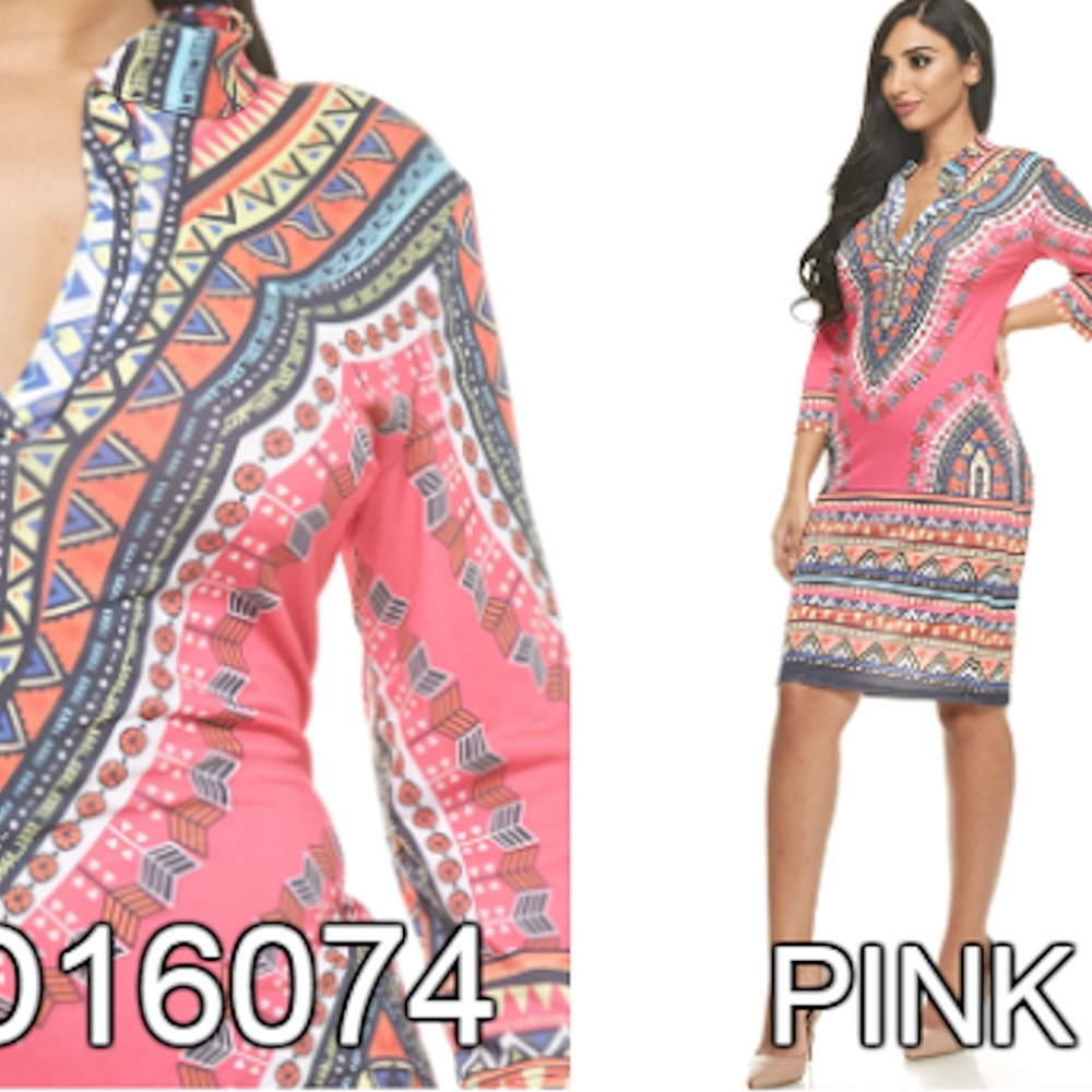💗4 FOR $25 NEW PINK AZTEC BODY CON MIDI DRESS