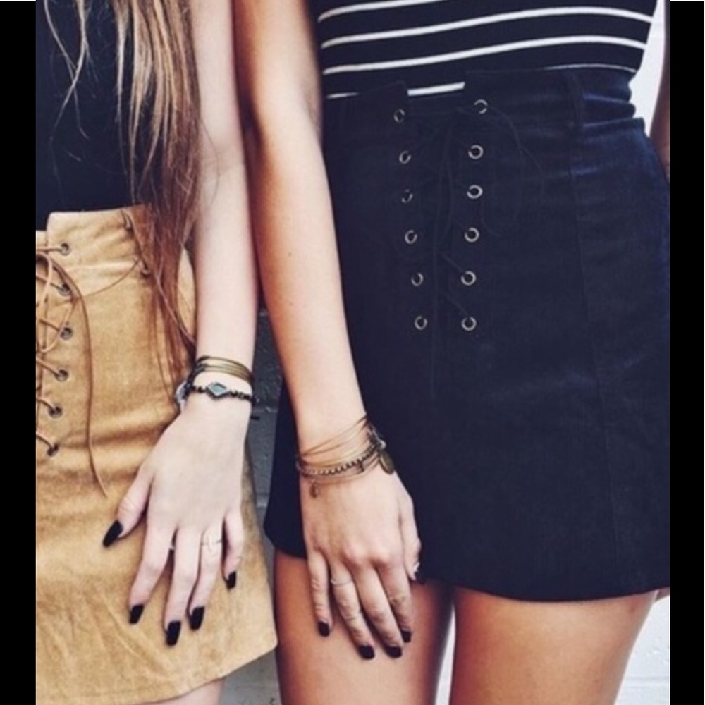 Black Corduroy Lace Up Skirt - Picture 3 of 6