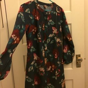 Navy shirt dress with roses