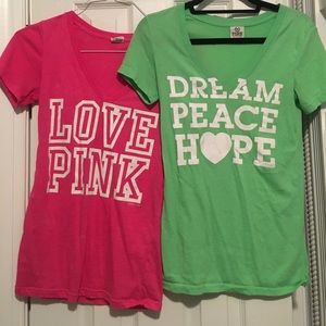 Victoria's Secret pink and green v neck bundle