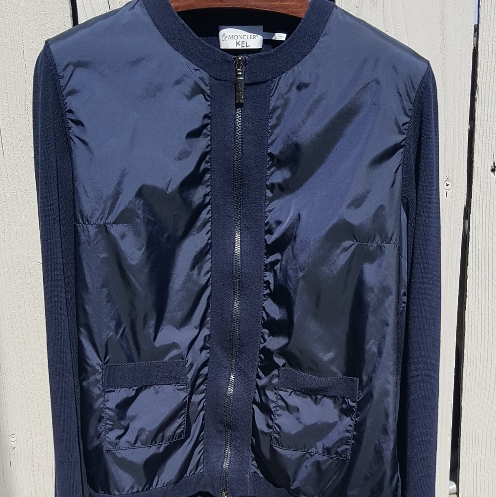 Moncler Women's Blue Cotton/Poly Zippered Jacket