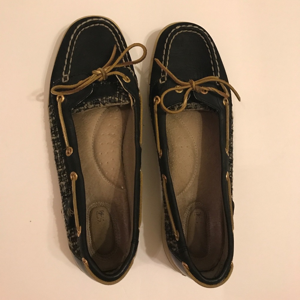 Black and Gold Wool Knit Sperry Topsider Flats