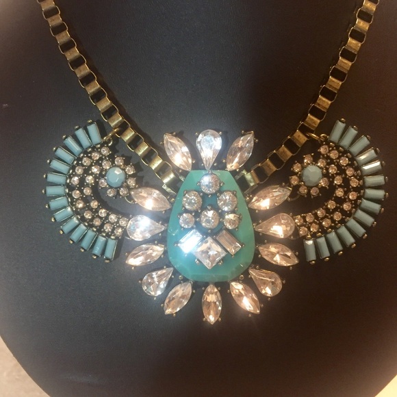Turquoise and Rhinestone Statement Necklace - Picture 2 of 5