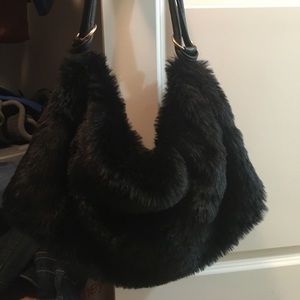 Black faux fur purse