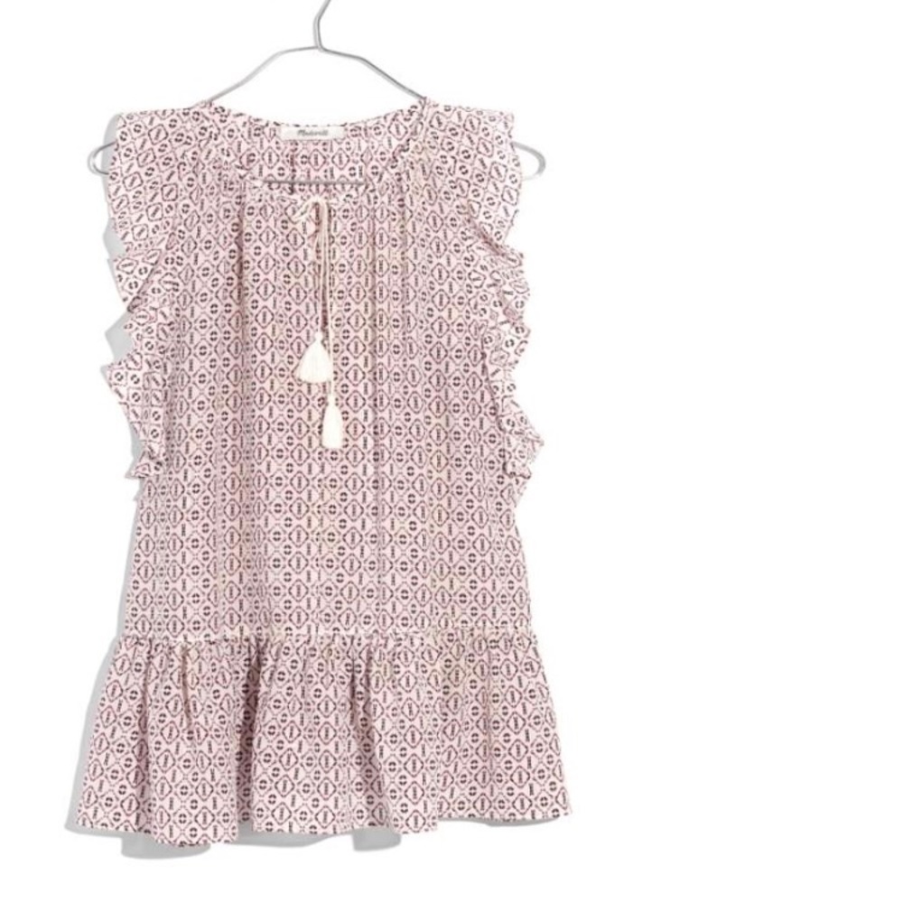 Madewell Silk Lily Ruffle Top in Echo Grid