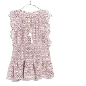 Madewell Silk Lily Ruffle Top in Echo Grid