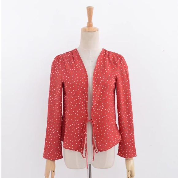 tie front star blouse in red - Picture 3 of 5