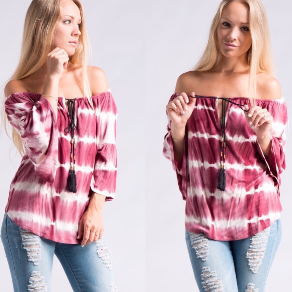 Tie Dye Boat Neck & Bell Sleeved Top - Picture 2 of 4