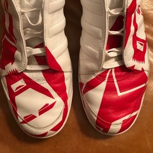 Y-3 Adidas Red and White trainers.