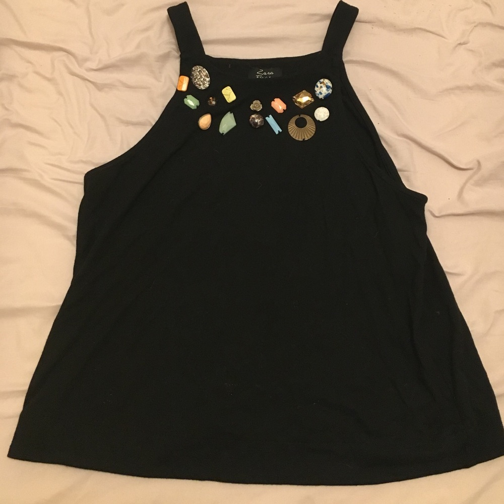 Black tank top with jems and stones