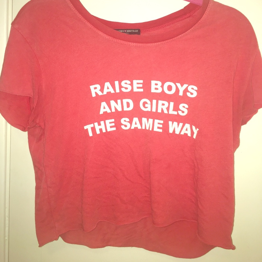 Red raise boys and girl the same way crop top