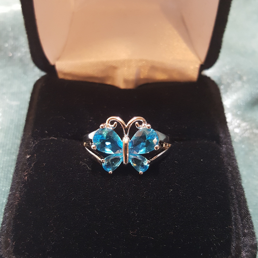 SOLD - Blue Topaz Butterfly ring, sz 6