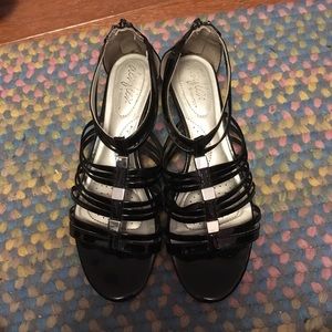 Black strapping wedge sandals