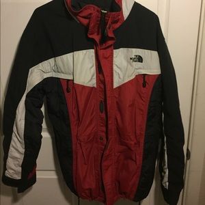 The north face jacket burgundy red and black