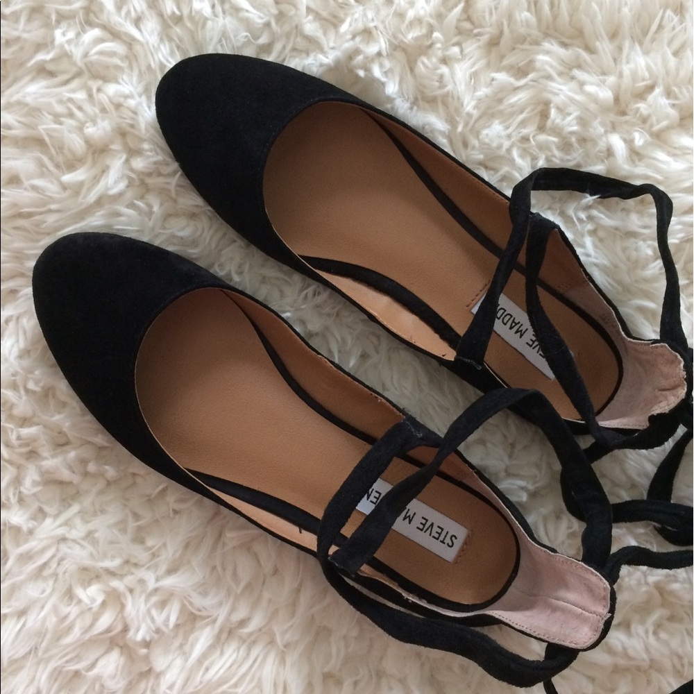 Steve Madden Bebett Black Suede Lace up Ballerina - Picture 1 of 6