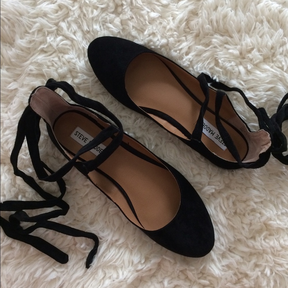 Steve Madden Bebett Black Suede Lace up Ballerina - Picture 2 of 6