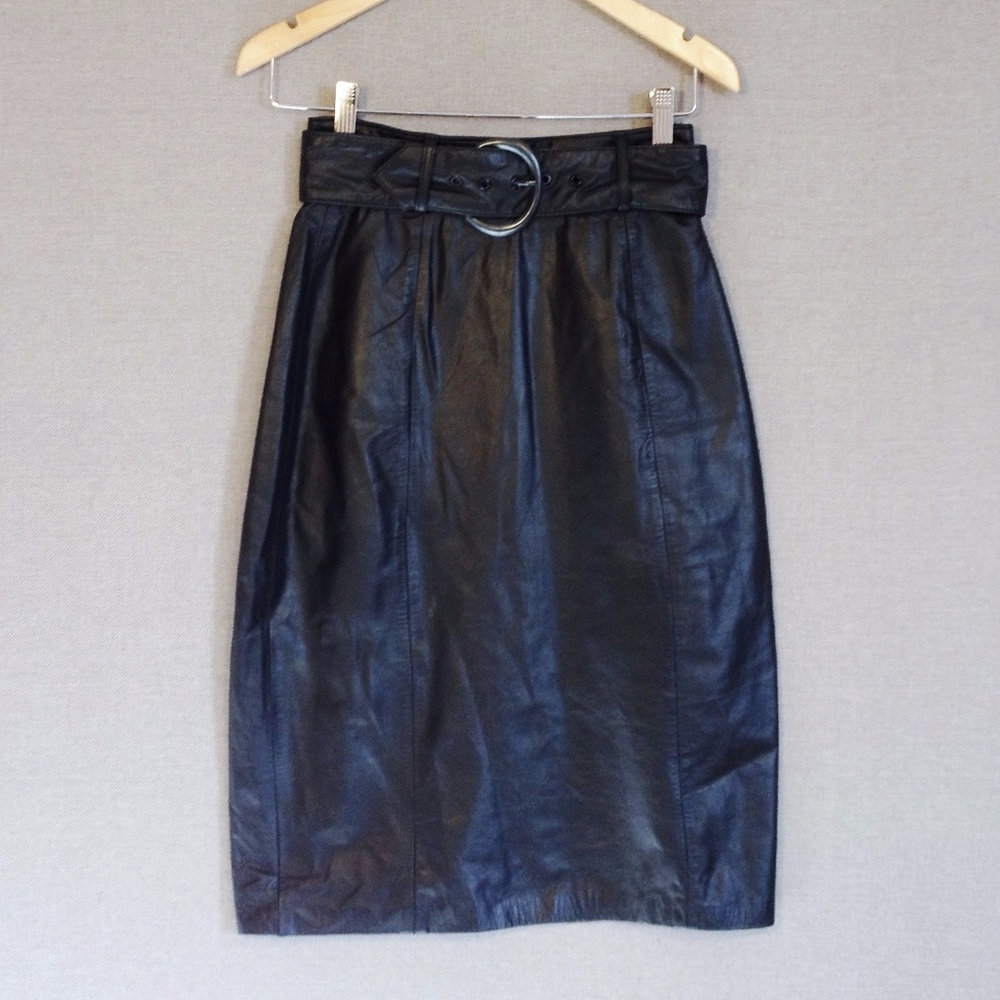 LAURICE Vintage 80s HighWaist Black Leather Skirt