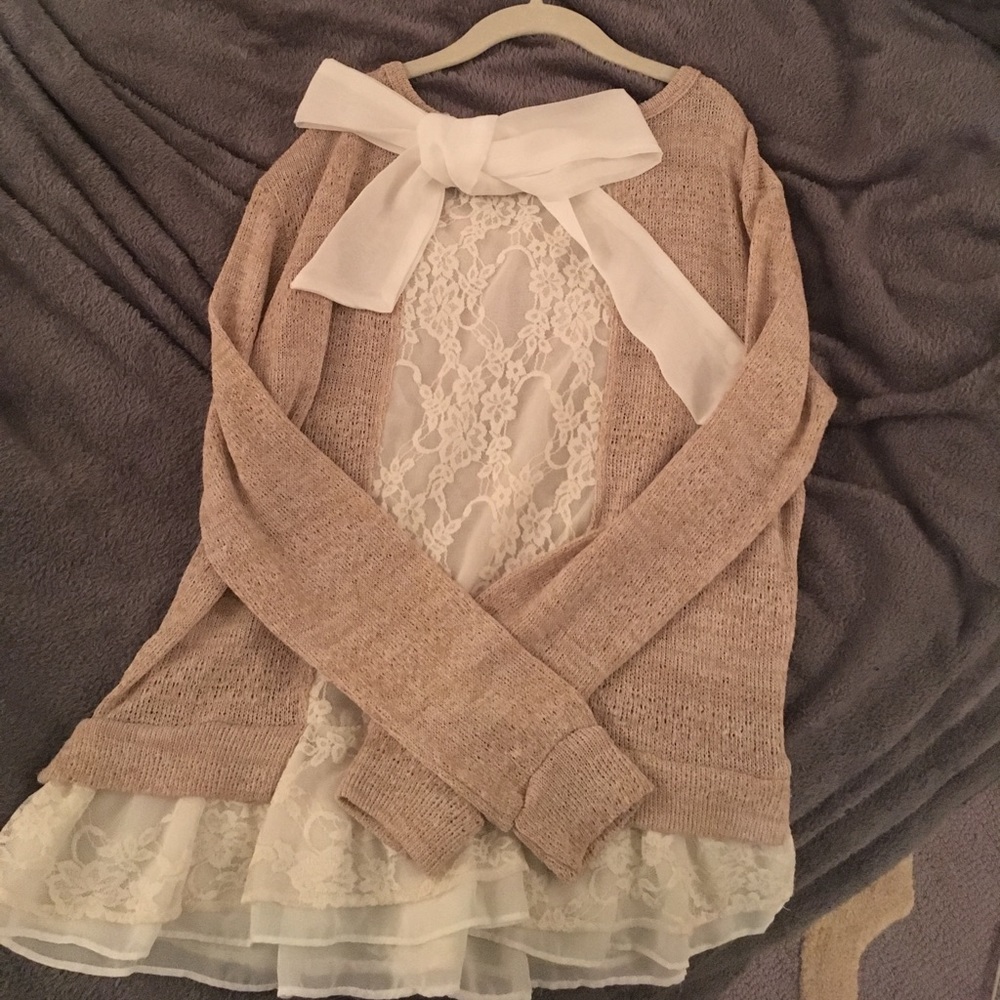 Anthropologie Lace and Bow Backed Top