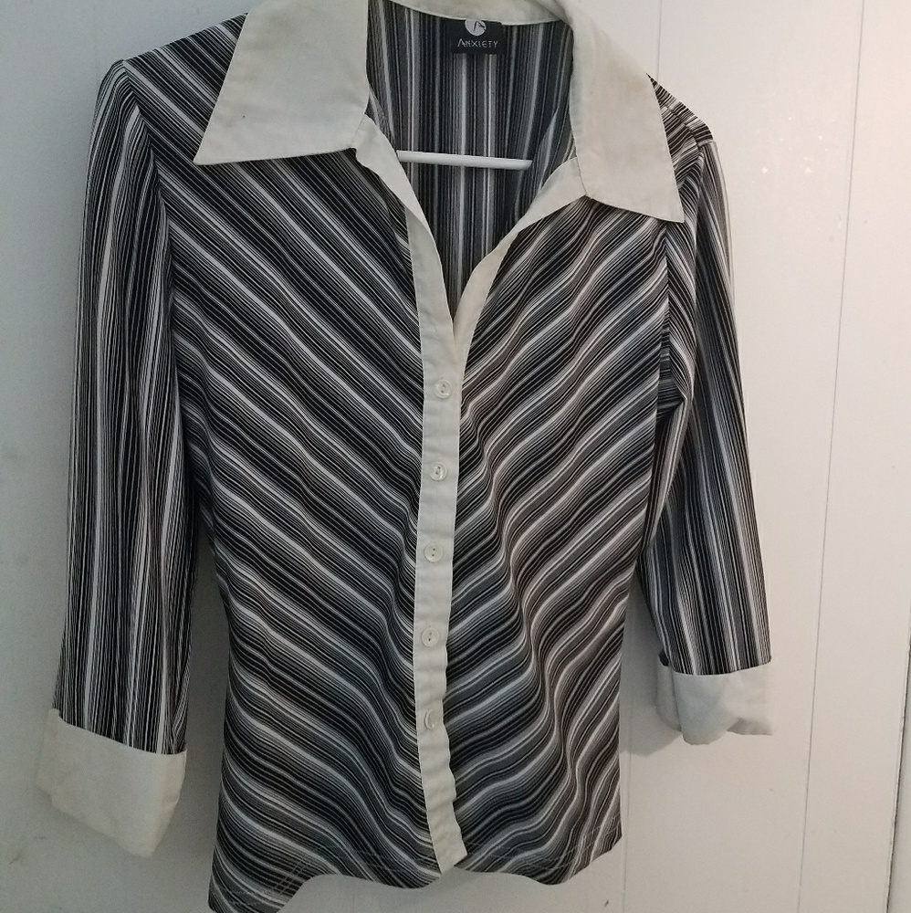 Black and white striped button-down