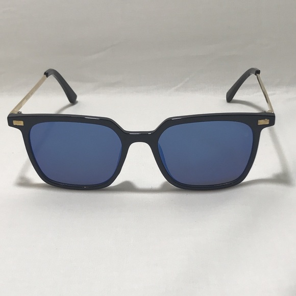 Blue Mirror Lens Square Unisex Sunglasses - Picture 2 of 3