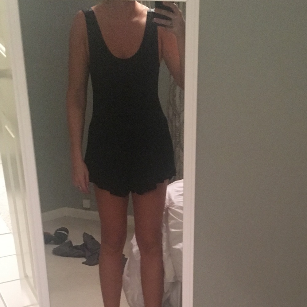 Black Romper with Leather detail
