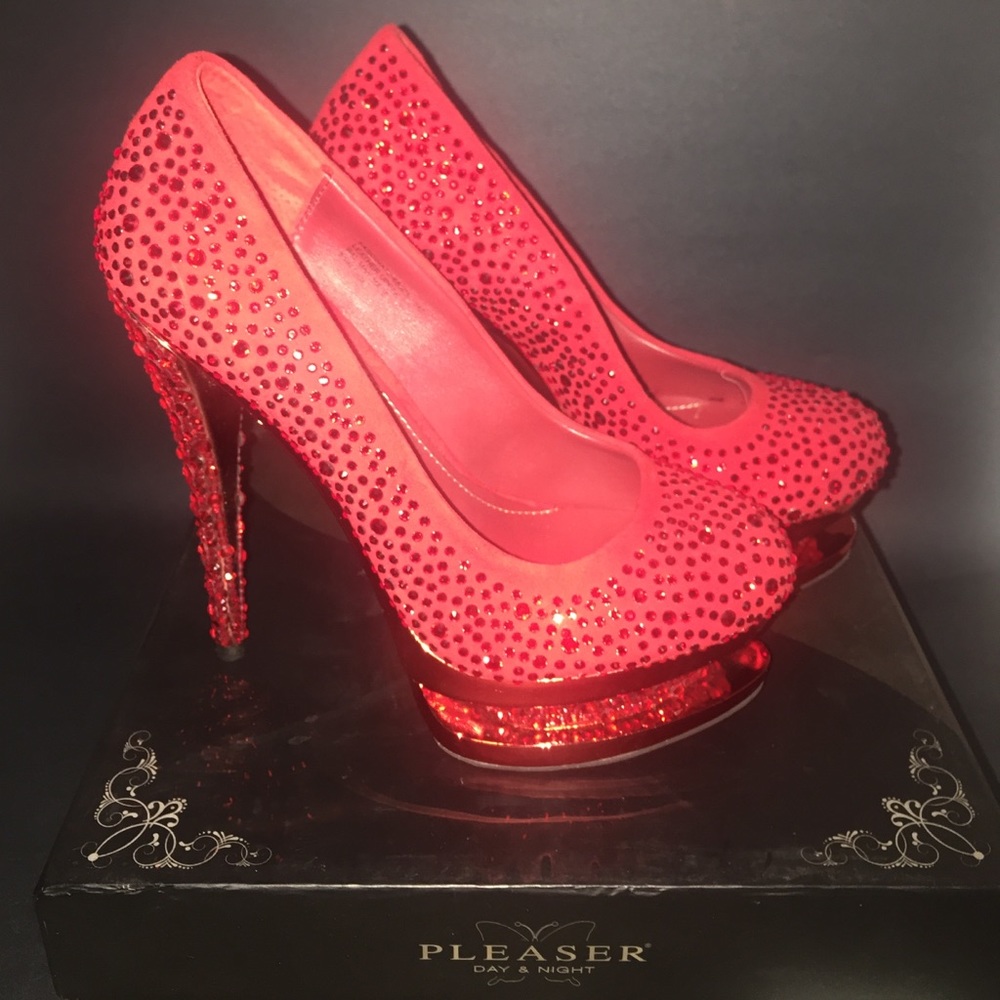 Pleaser Red Rhinestone Embellished Dual Platform