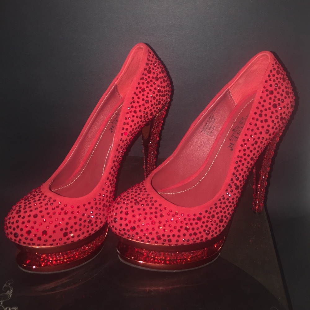 Pleaser Red Rhinestone Embellished Dual Platform - Picture 2 of 8