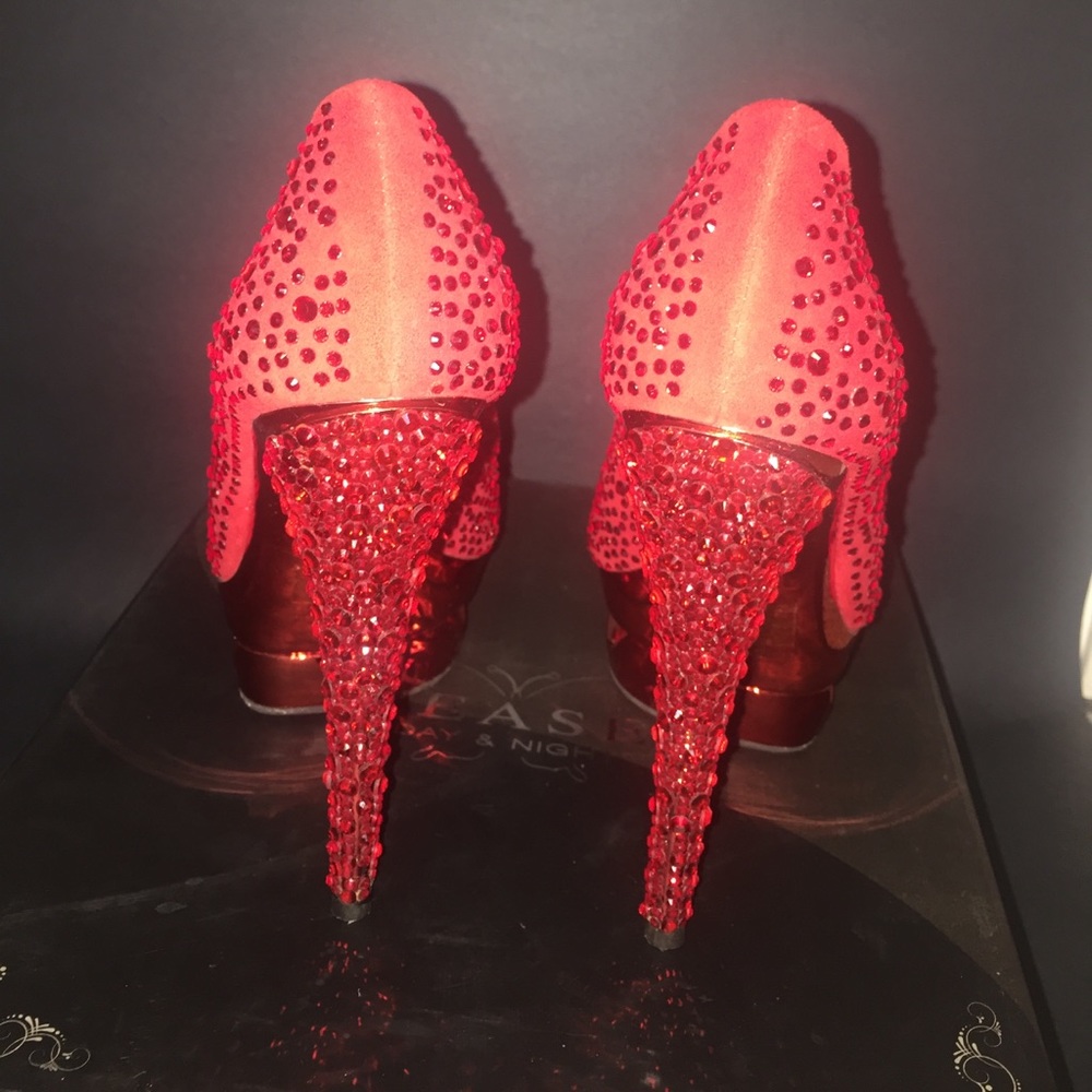 Pleaser Red Rhinestone Embellished Dual Platform - Picture 3 of 8