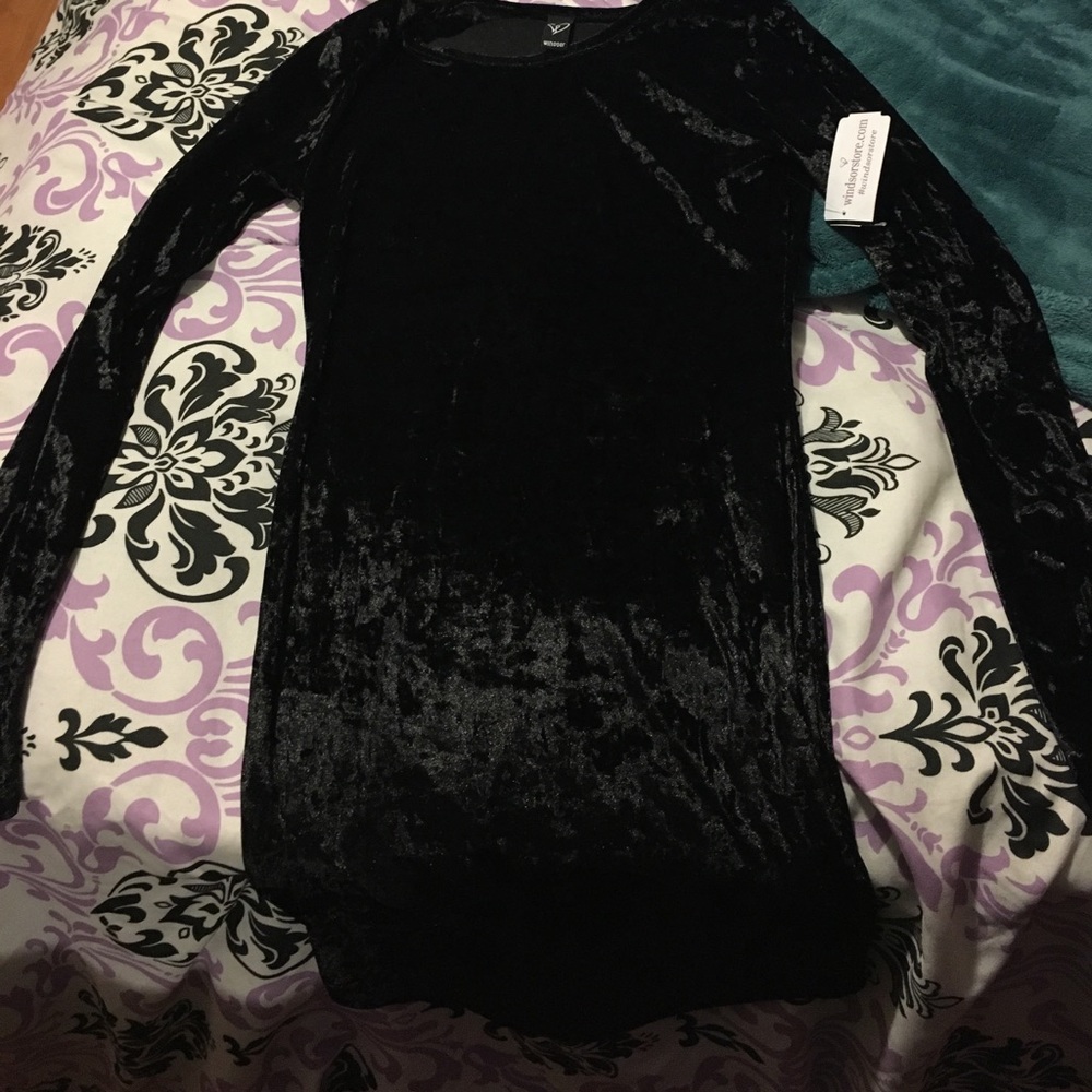 Black Velvet Long Sleeved Dress