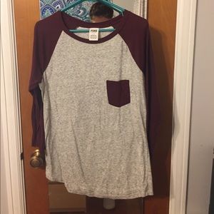 PINK Maroon & Grey Baseball Tee