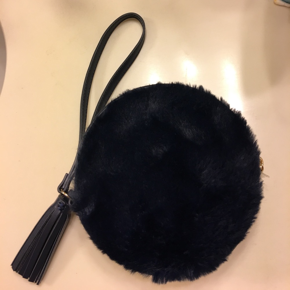 Brand New Black round Fluffy Wristlet