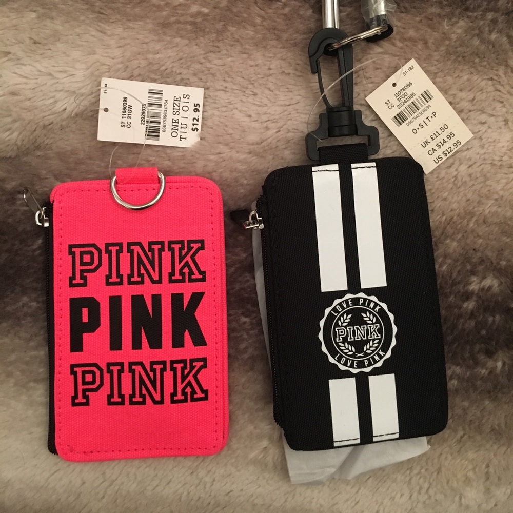 PINK Collegiate lanyard wallets