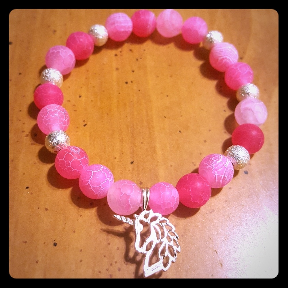 💖🦄 Pink Agate Unicorn Bracelet🦄💖
