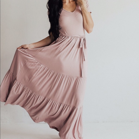 Tiered tie waist maxi dress - Dusty Rose - Picture 2 of 5