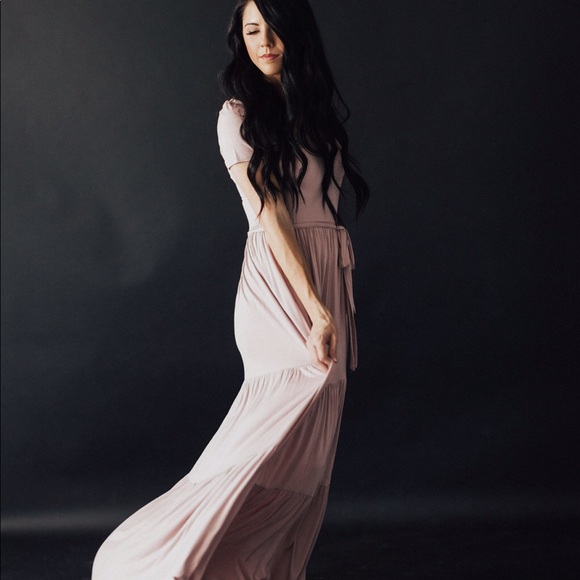 Tiered tie waist maxi dress - Dusty Rose - Picture 3 of 5