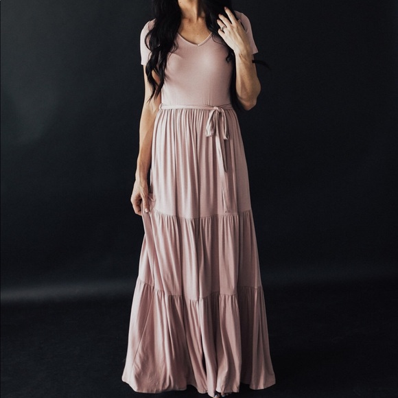 Tiered tie waist maxi dress - Dusty Rose - Picture 4 of 5