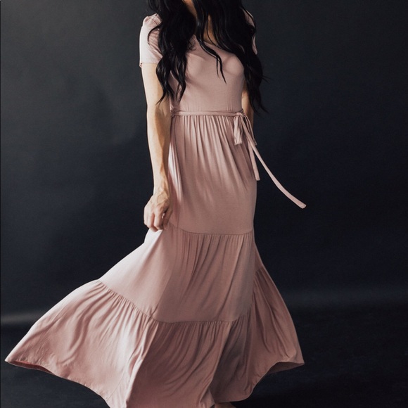 Tiered tie waist maxi dress - Dusty Rose - Picture 5 of 5