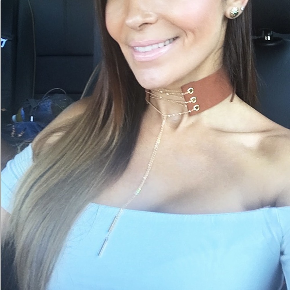 Brown Velvet Choker with gold chain