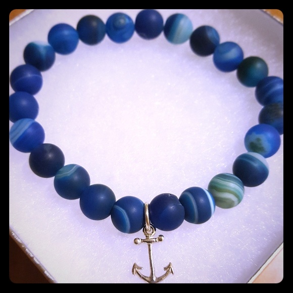 💙 Blue Agate Anchor Bracelet 💙 - Picture 1 of 3