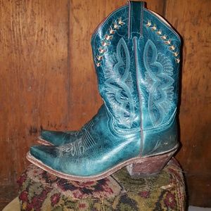 Blue Teal Indi Vintage Justin Cowgirl Cowboy Boots