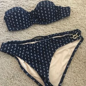 NWOT. J Crew Navy and White Anchor Swimsuit